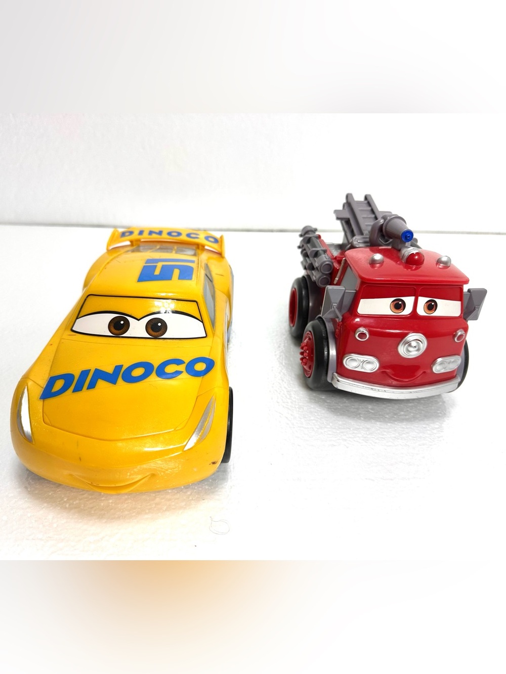 Disney Pixar Cars Dinoco Cruz Ramirez & Red Fire Engine Oversized Plastic Cars